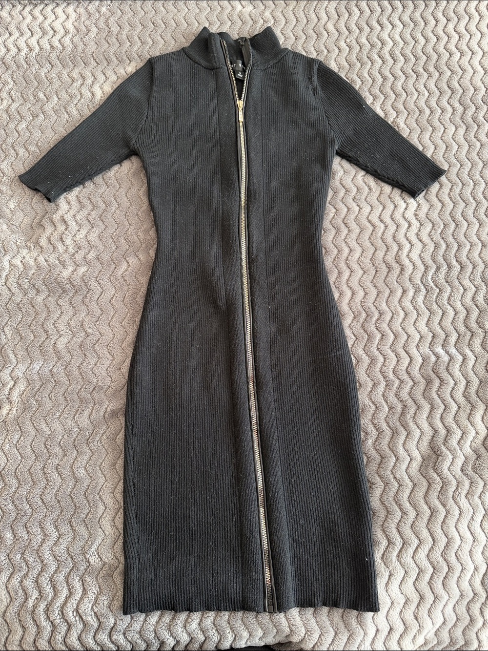 Say What? Black Ribbed Zip Midi Dress